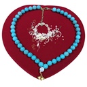 สร้อยคอผลิตจากหินธรรมชาติบลูเทอควอยซ์ :หินขี้นกการะเวกเป็นหินที่มีความเก่าแก่ที่สุดในประวัติศาสตร์ มีพลังปกป้องคุ้มครอง เหมาะสำหรับนักเดินทาง ป้องกันอุบัติเหตุและสิ่งชั่วร้ายฯลฯพร้อมหินเปลือกมุกจ้าวสมุทร: เสริมสติความรับรู้  รักษาเงินทองสิ่งมีค่า - 2