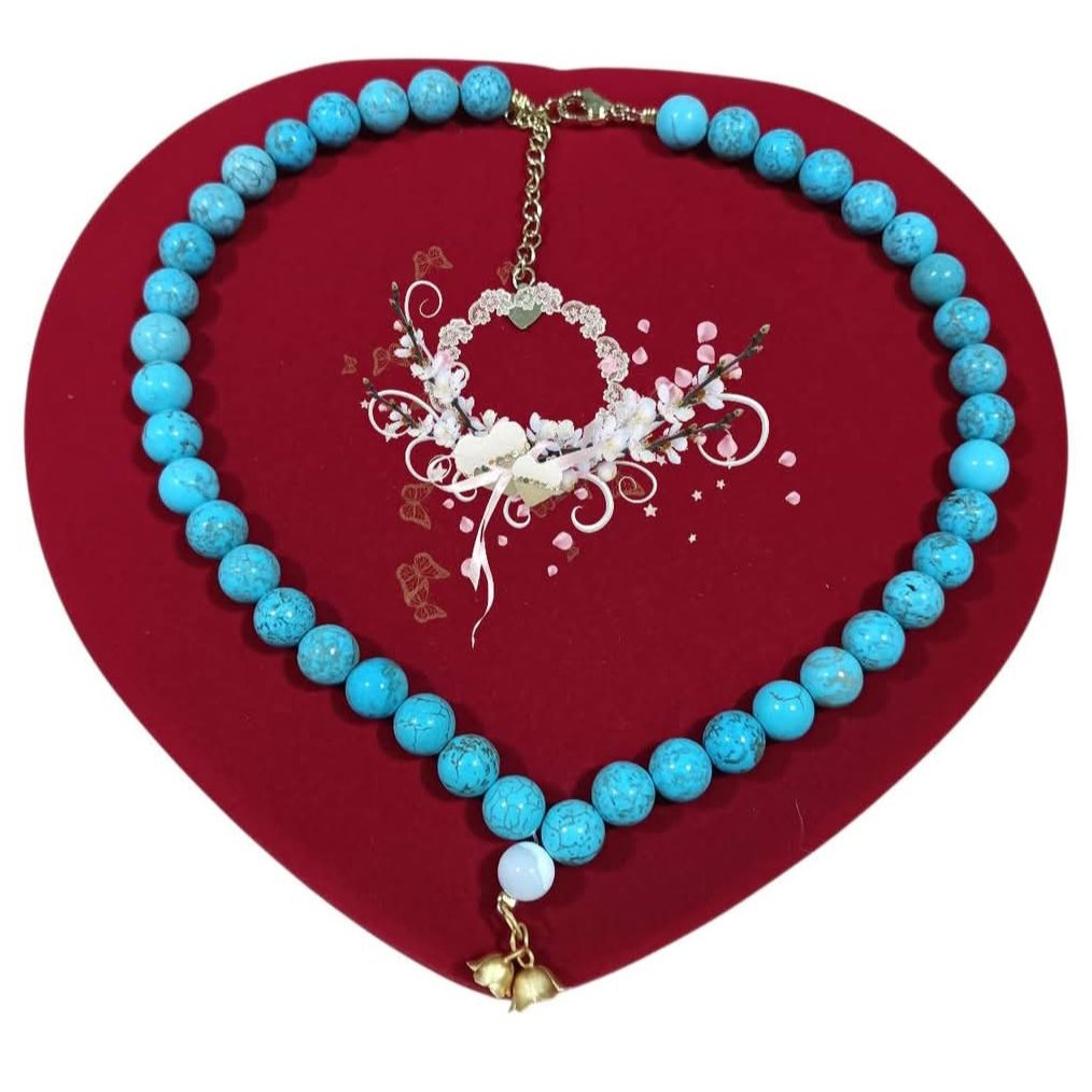 สร้อยคอผลิตจากหินธรรมชาติบลูเทอควอยซ์ :หินขี้นกการะเวกเป็นหินที่มีความเก่าแก่ที่สุดในประวัติศาสตร์ มีพลังปกป้องคุ้มครอง เหมาะสำหรับนักเดินทาง ป้องกันอุบัติเหตุและสิ่งชั่วร้ายฯลฯพร้อมหินเปลือกมุกจ้าวสมุทร: เสริมสติความรับรู้  รักษาเงินทองสิ่งมีค่า - 2