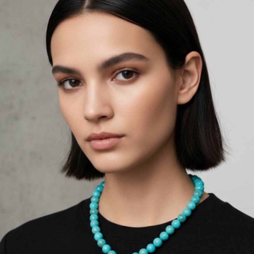 สร้อยคอผลิตจากหินธรรมชาติบลูเทอควอยซ์ :หินขี้นกการะเวกเป็นหินที่มีความเก่าแก่ที่สุดในประวัติศาสตร์ มีพลังปกป้องคุ้มครอง เหมาะสำหรับนักเดินทาง ป้องกันอุบัติเหตุและสิ่งชั่วร้ายฯลฯพร้อมหินเปลือกมุกจ้าวสมุทร: เสริมสติความรับรู้  รักษาเงินทองสิ่งมีค่า - 4